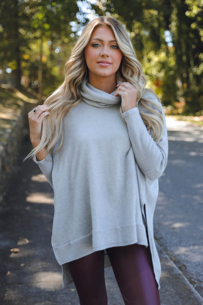 Comfy Grey Cowl Neck Sweater- Cute Oversized Sweater- Cherish Cowl Neck Sweater