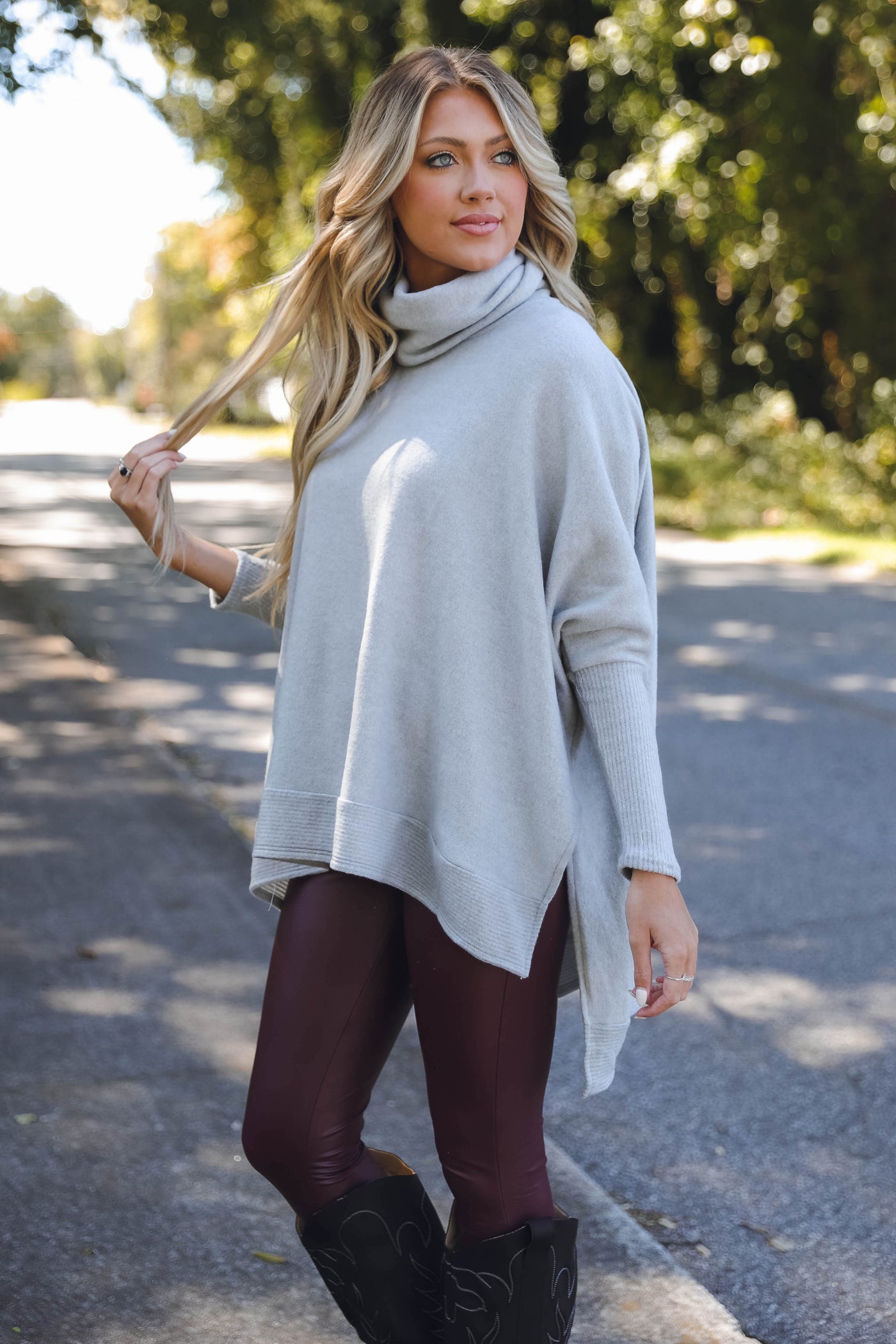 Comfy Grey Cowl Neck Sweater- Cute Oversized Sweater- Cherish Cowl Neck Sweater