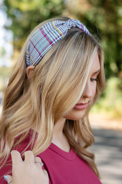 Women's Knotted Plaid Headband- Cute Preppy Headband- $12