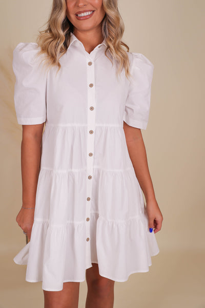 Women's Collard Dress- Women's White Babydoll Dress- Women's Casual Dresses