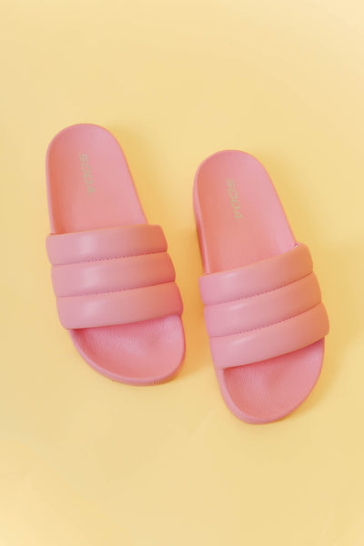 Pink Slides- Women's Cushion Slide Sandals- Women's Puffy Slides