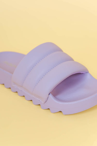 Purple Slides- Women's Cushion Slide Sandals- Women's Puffy Slides