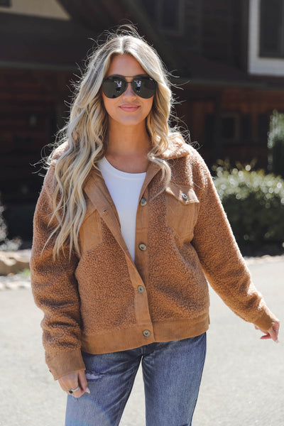 Women's Brown Sherpa Jacket- Trendy Sherpa Jacket- Women's Oversized Fall Jackets