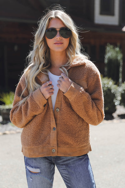 Women's Brown Sherpa Jacket- Trendy Sherpa Jacket- Women's Oversized Fall Jackets