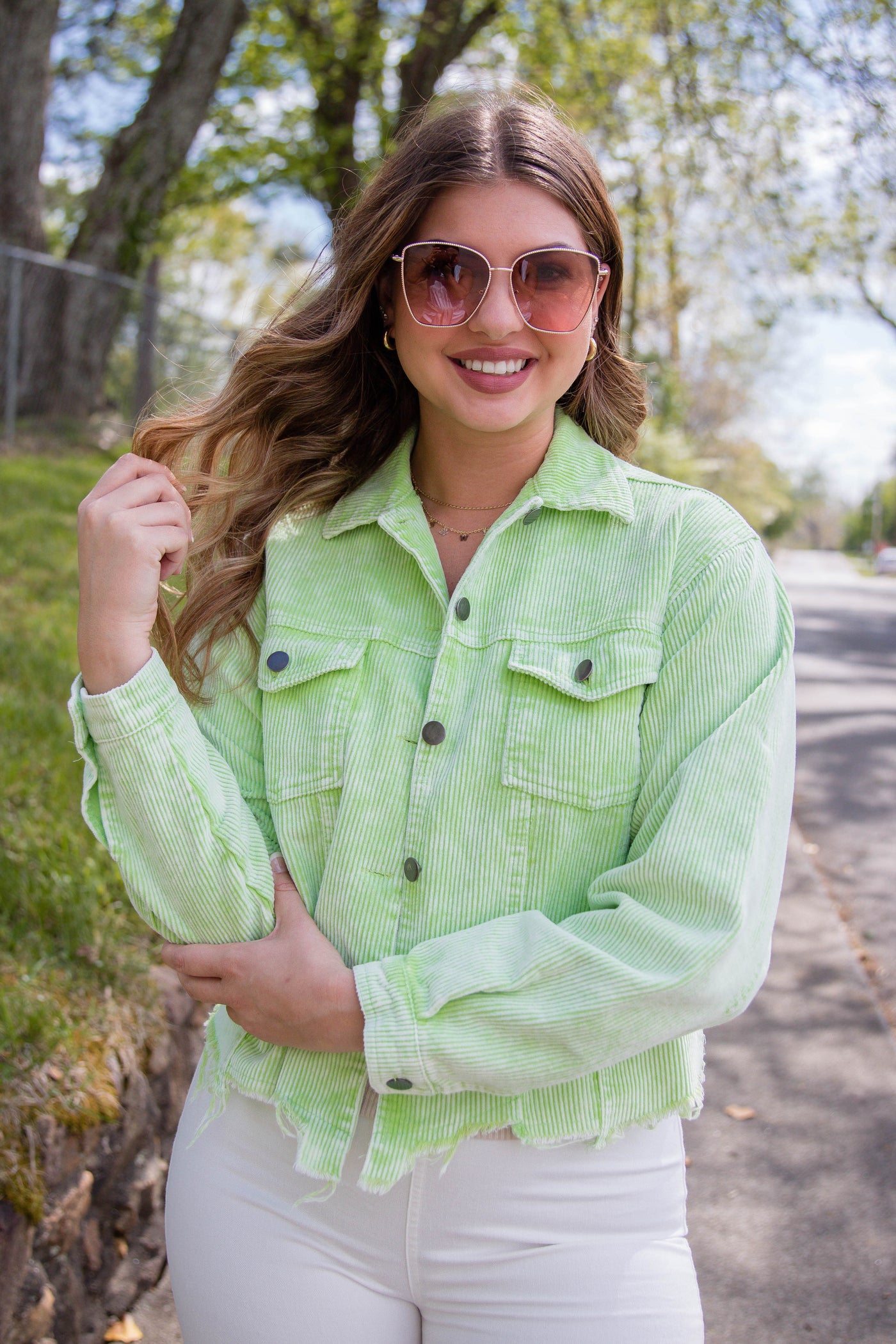 Lime Green Corduroy Jacket- Distressed Corduroy Vintage Style Jacket- POL Jacket