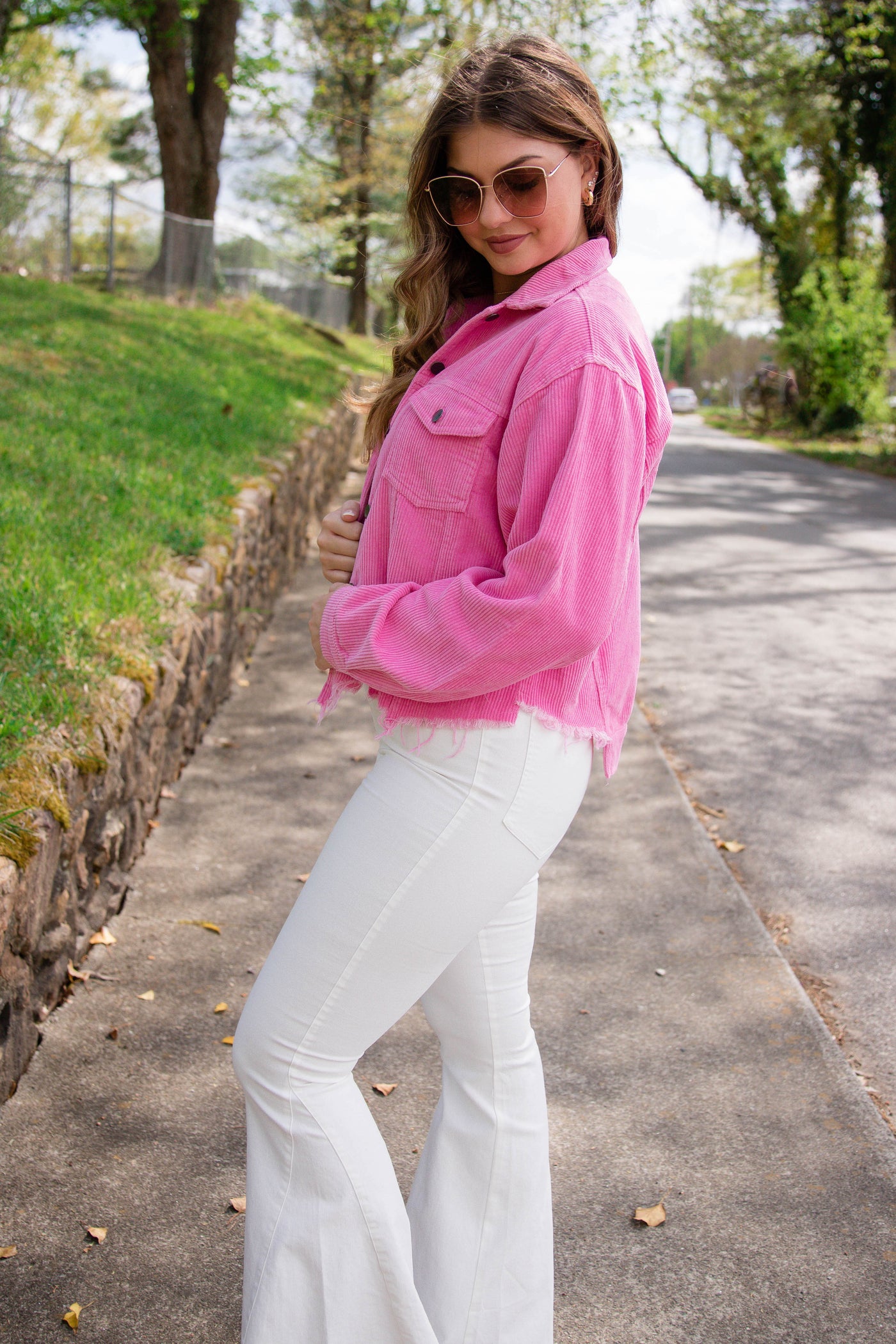 Hot Pink Corduroy Jacket- Distressed Corduroy Vintage Style Jacket- POL Jacket