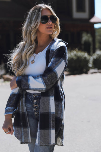 Women's Long Shacket- Trendy Plaid Shirt Jacket- Women's Fall Shacket