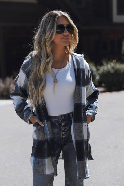Women's Long Shacket- Trendy Plaid Shirt Jacket- Women's Fall Shacket