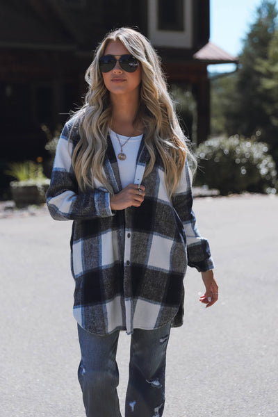 Women's Long Shacket- Trendy Plaid Shirt Jacket- Women's Fall Shacket