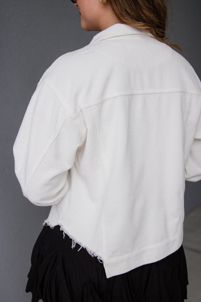 White Corduroy Jacket- Distressed Corduroy Vintage Style Jacket- POL Jacket