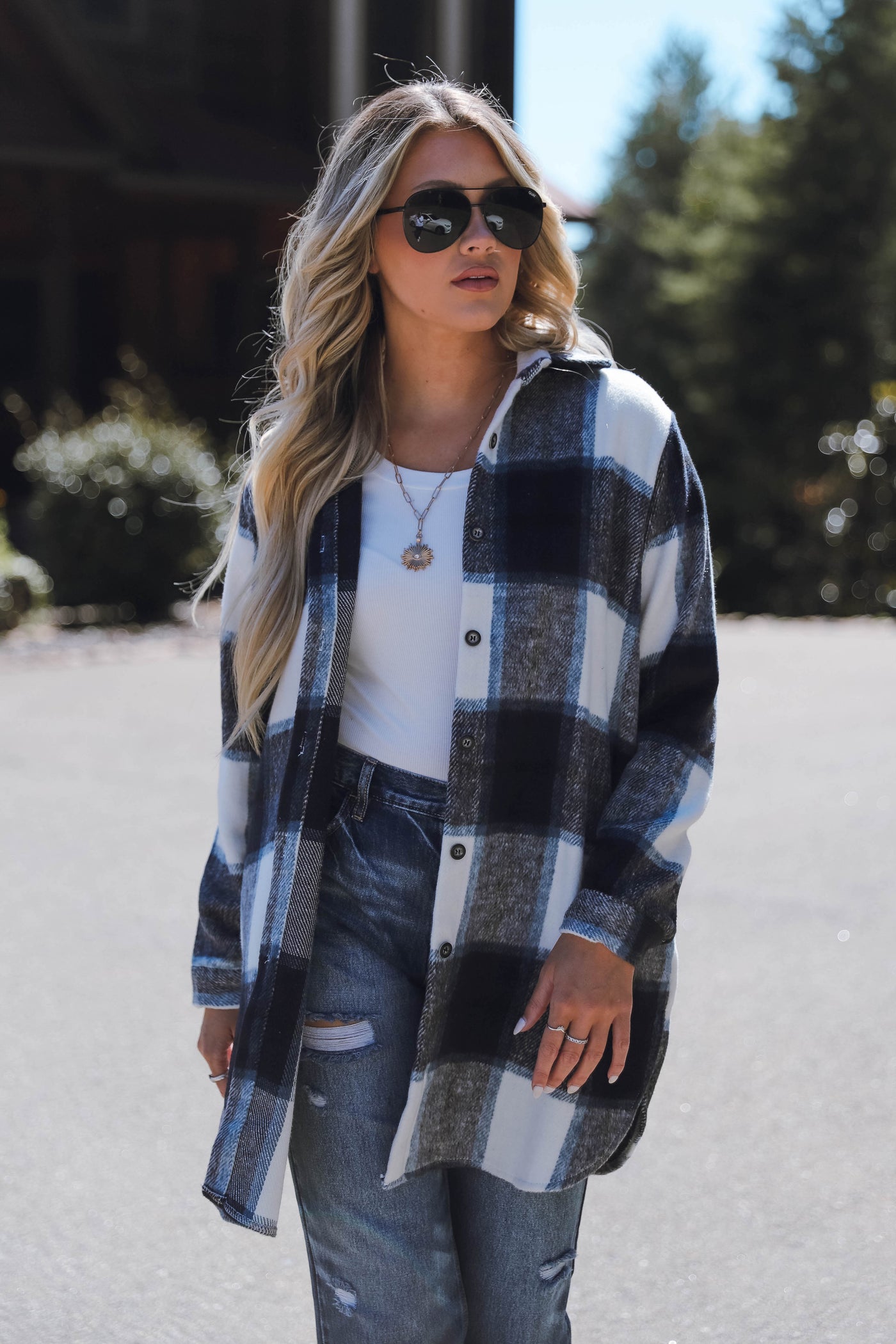 Women's Long Shacket- Trendy Plaid Shirt Jacket- Women's Fall Shacket