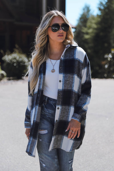 Women's Long Shacket- Trendy Plaid Shirt Jacket- Women's Fall Shacket