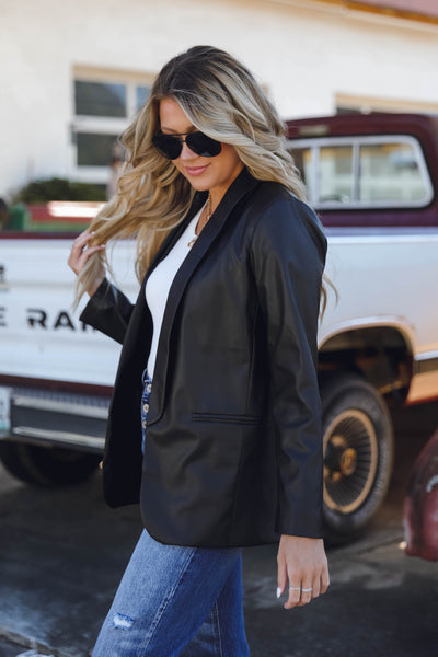 Black Leather Blazer- Women's Leather Blazer- Women's Leather Jacket