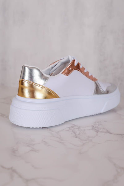 Women's White Sneakers- Trendy Metallic Sneakers For Women- Maker's Shoes Sneakers