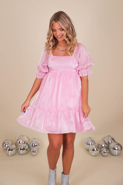 Blush Organza Dress- Metallic Pink Tulle Dress- Lover Era Dress