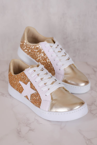 Gold Glitter Sneakers- Women's Star Sneakers- Gold Star Sneakers 6