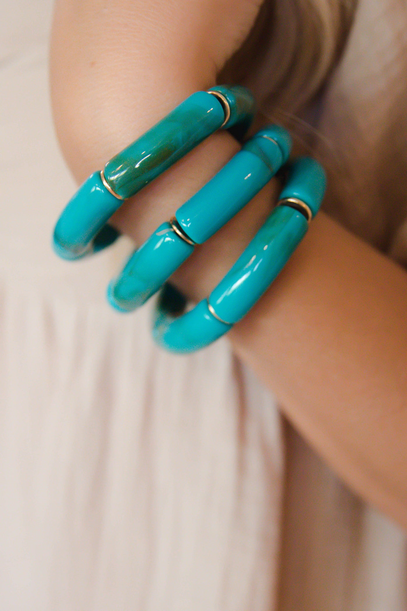 Turquoise Acrylic Bangle- Stretchy Tubular Bangle- Cute Women's Bangle