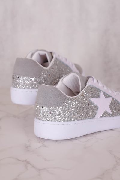 Silver Glitter Sneakers- Women's Star Sneakers- Silver Star Sneakers