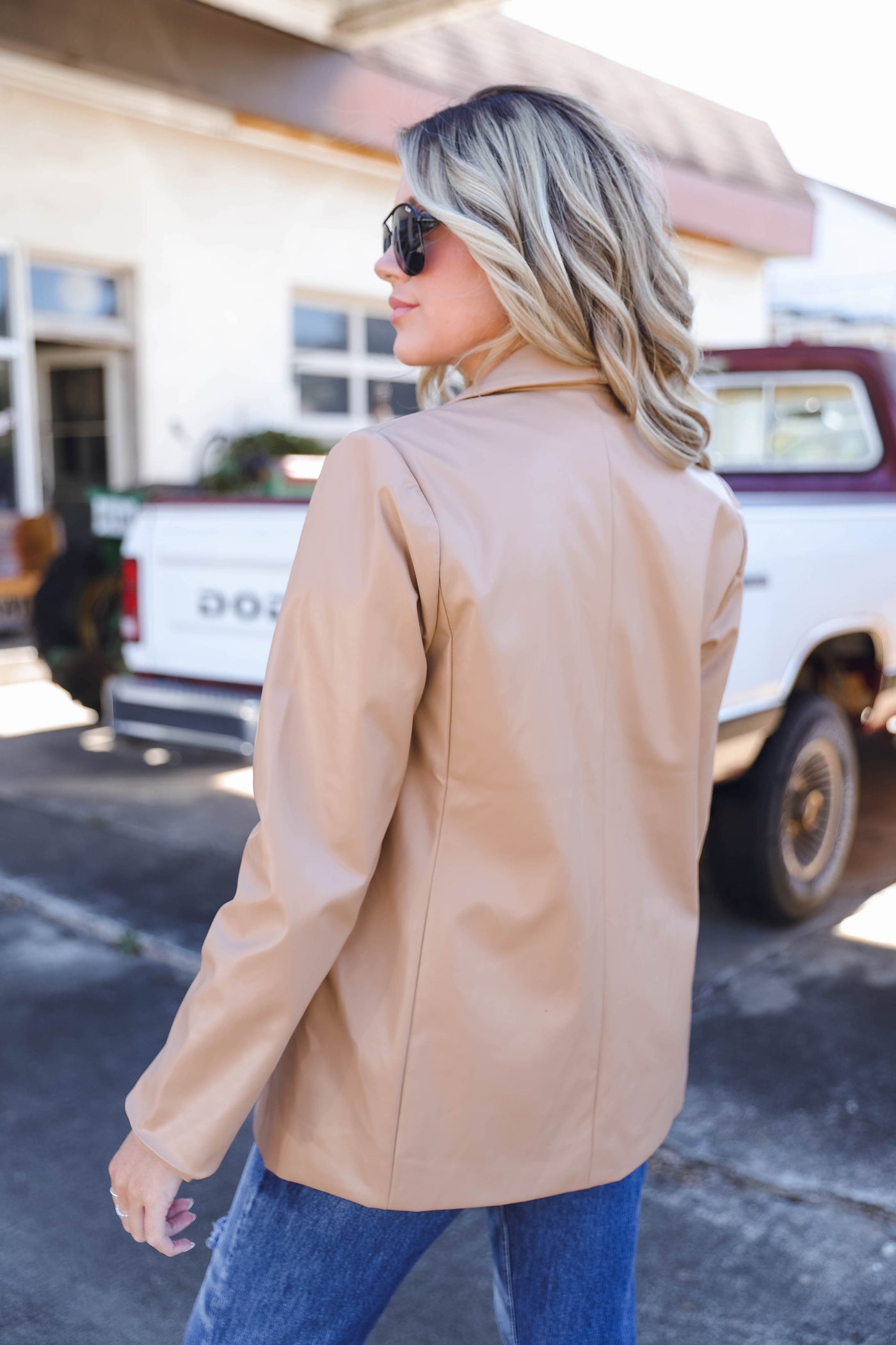 Tan Faux Leather Blazer- Women's Leather Blazer- Women's Faux Leather Jacket