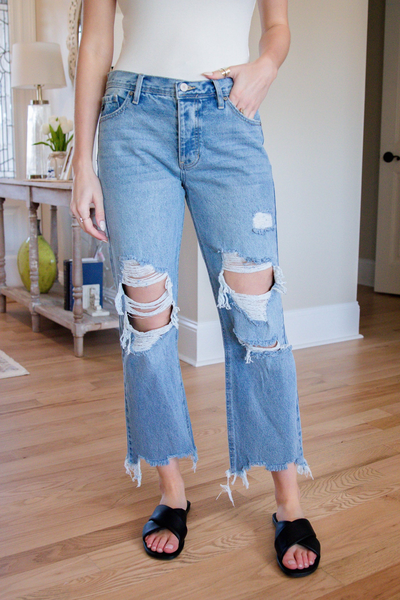 High Rise Straight Leg Jeans- Women's Trendy Denim- KanCan Jeans