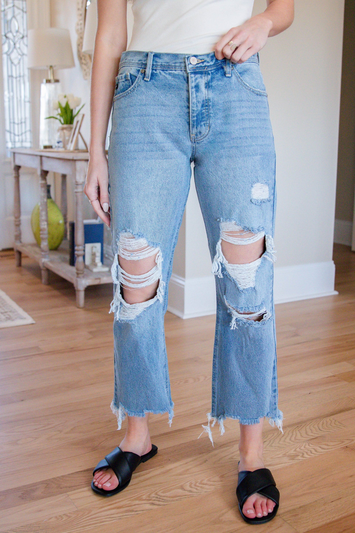 High Rise Straight Leg Jeans- Women's Trendy Denim- KanCan Jeans