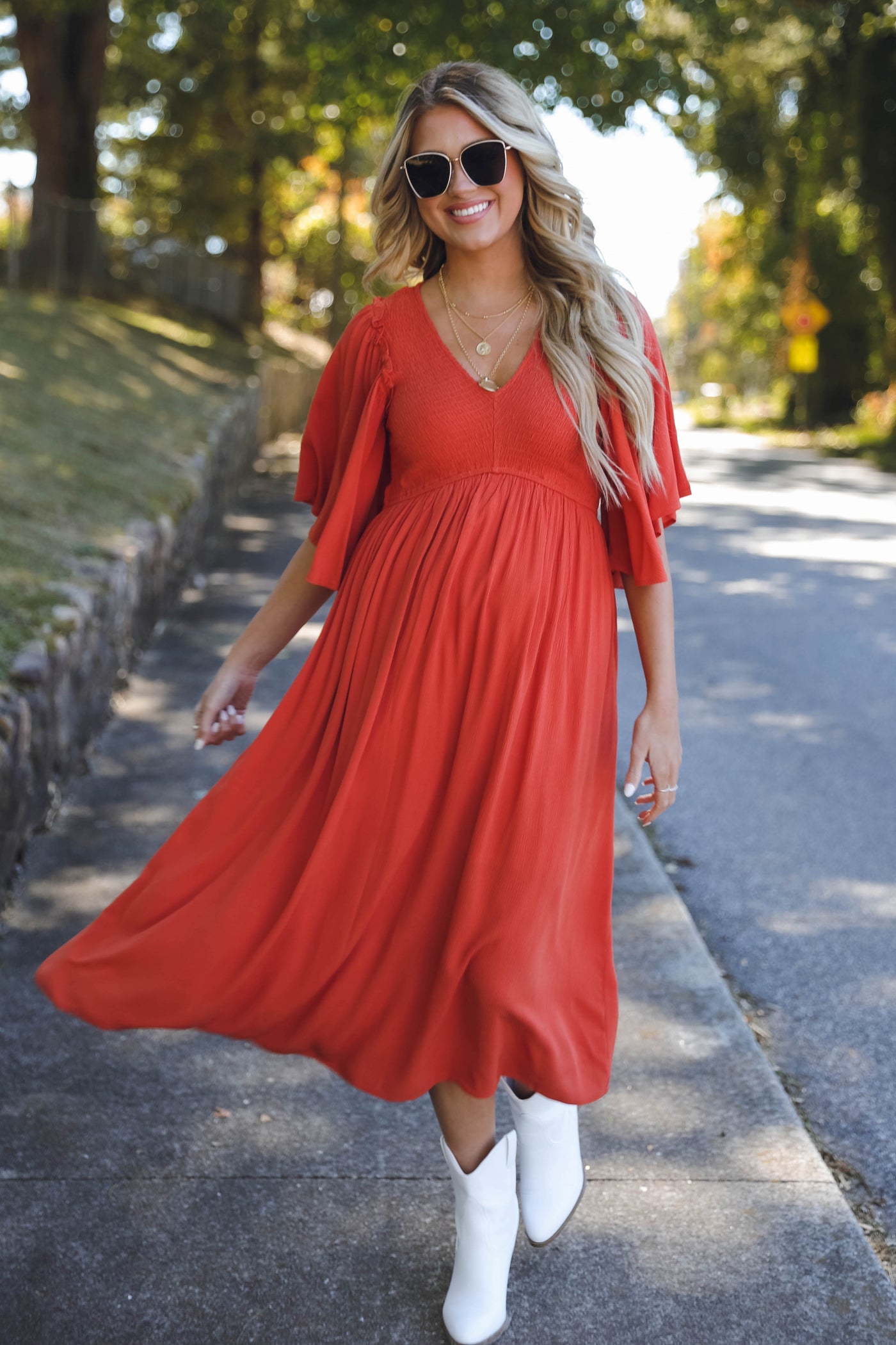 Sweet Like Sunday Morning Dress-Rust