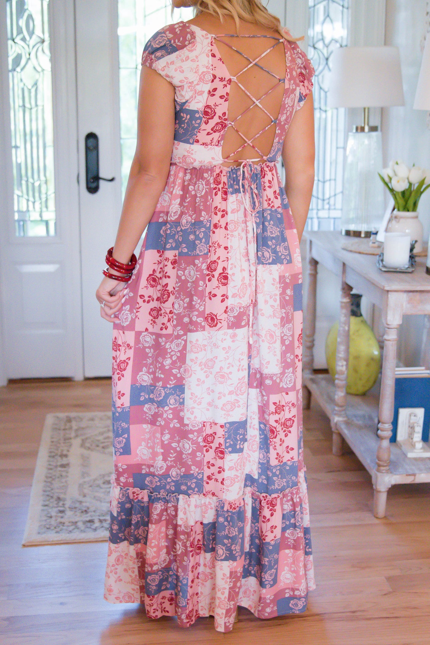 Patchwork Maxi Dress- Boho Maxi Dress- Floral Print Boho Dress