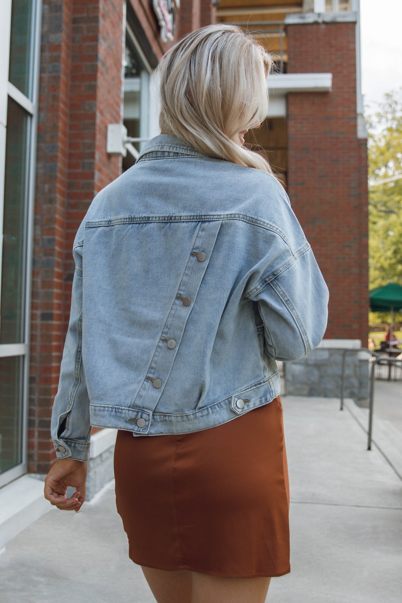 Women's Denim Jacket - Cute Denim Jacket With Buttons On Back - 90s Denim Jacket