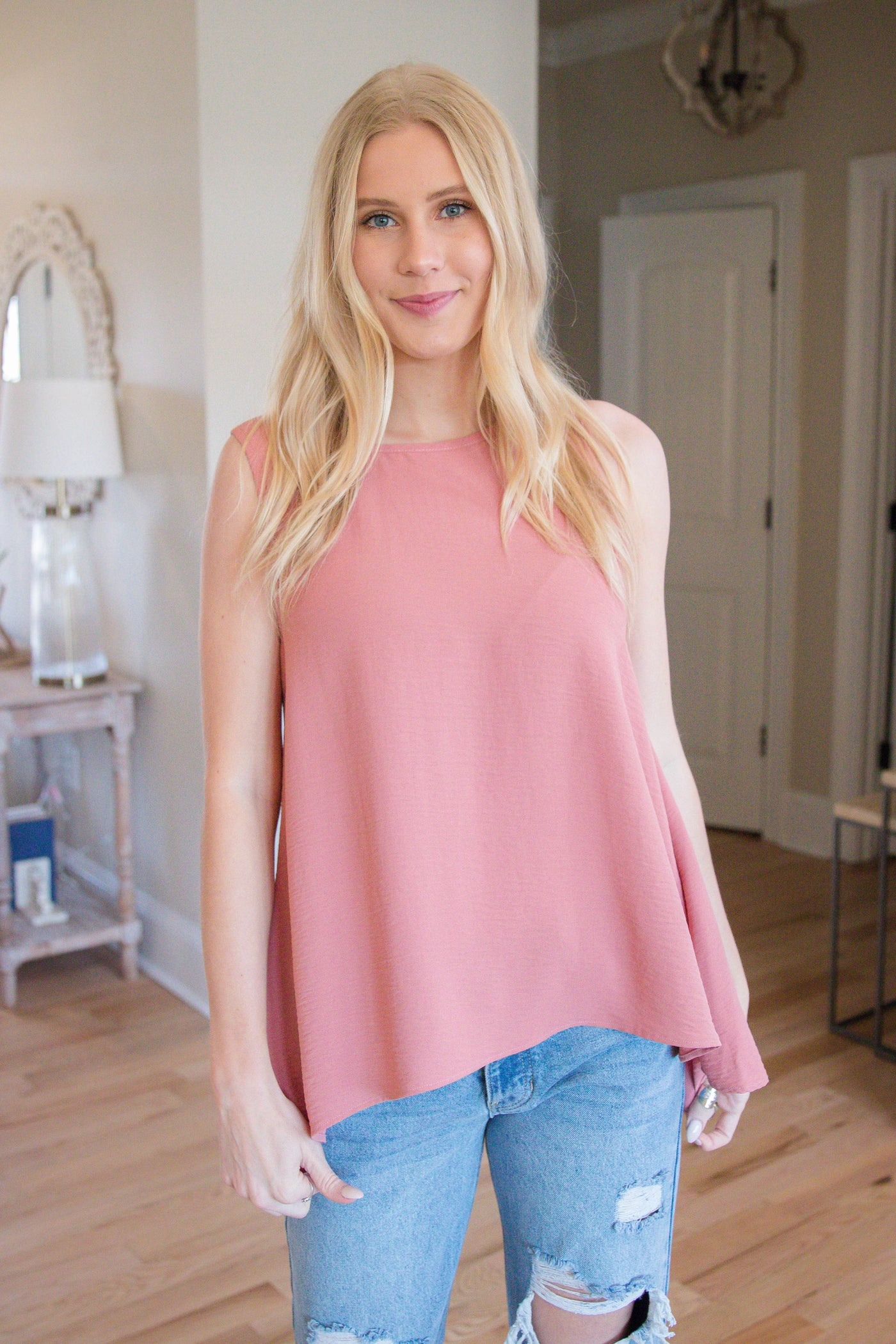 Women's Basic Pink Tank- Dressy Sleeveless Blouse- Jodifl Blouse