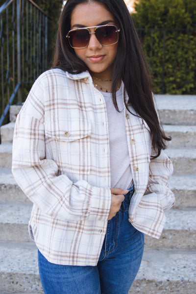 Women's Oversized Flannel- Women's Taupe Flannel- Cute Oversized Flannel Top- $48