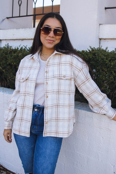 Women's Oversized Flannel- Women's Taupe Flannel- Cute Oversized Flannel Top- $48
