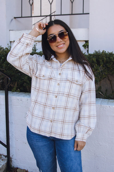 Women's Oversized Flannel- Women's Taupe Flannel- Cute Oversized Flannel Top- $48