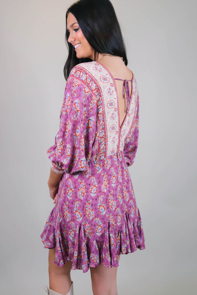 Flowy Fun Purple Dress- Paisley Print Dress- Mini Dresses
