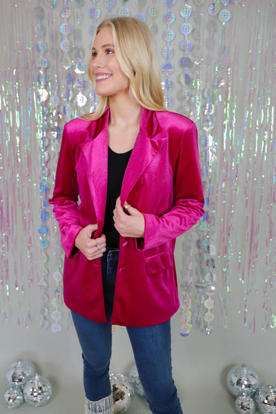 Fuchsia Velvet Blazer- Women's Pink Blazer- Dressy Velvet Blazer 