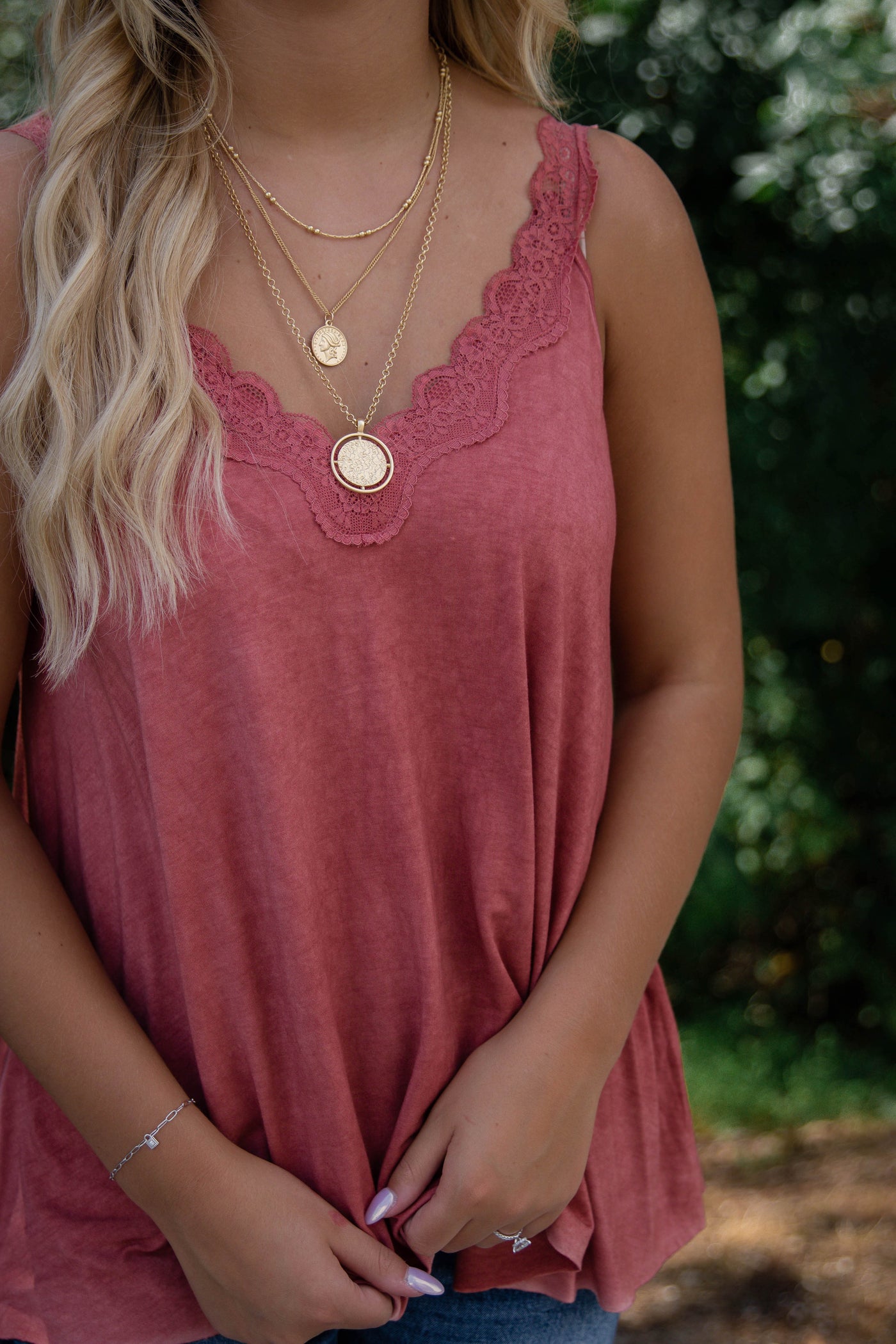 Marsala Lace Tank Top- Women's Lacey Tank- Acid Wash Tank Top
