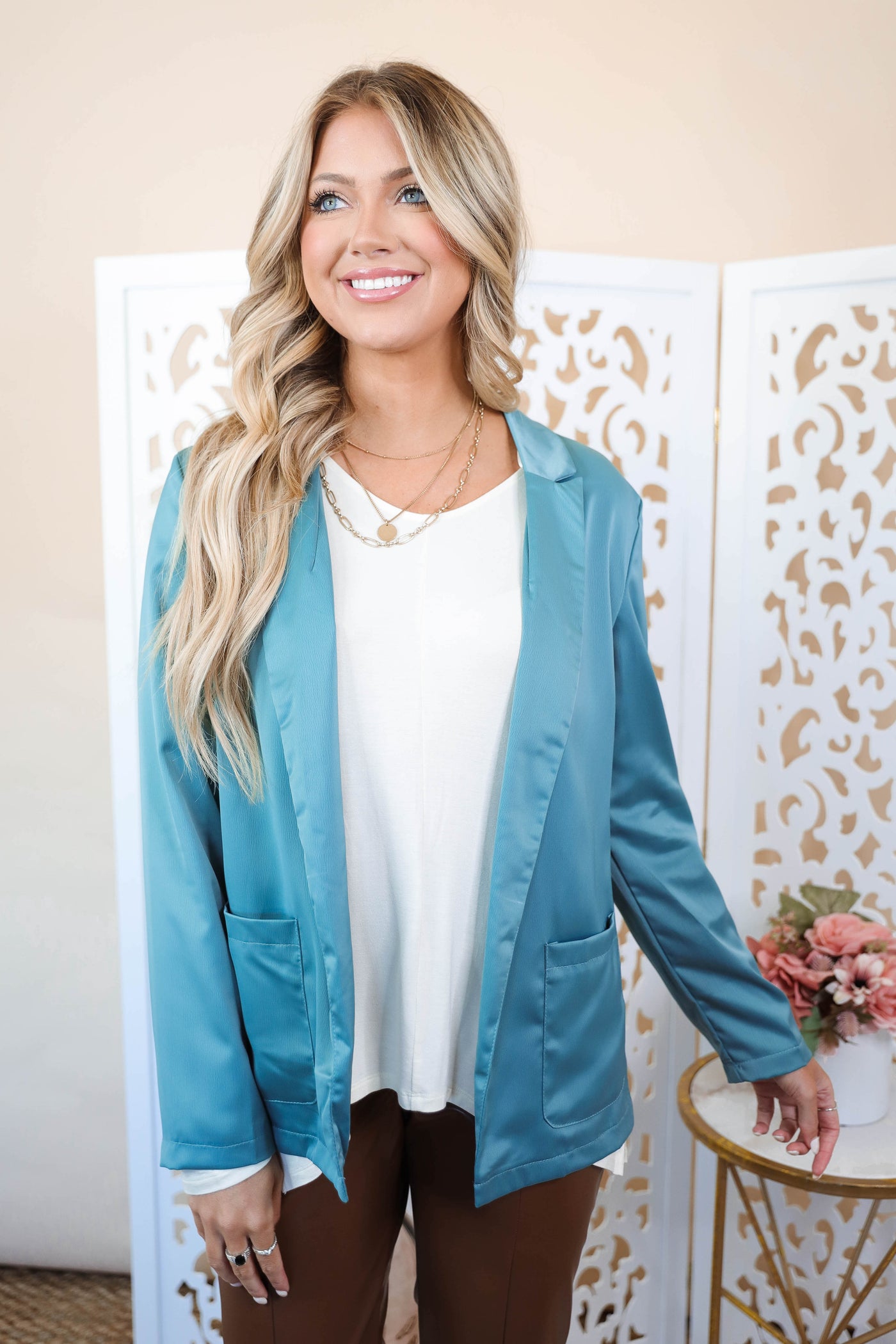 Women's Satin Blazer- Blue Trendy Blazer- Satin Glam Blazer