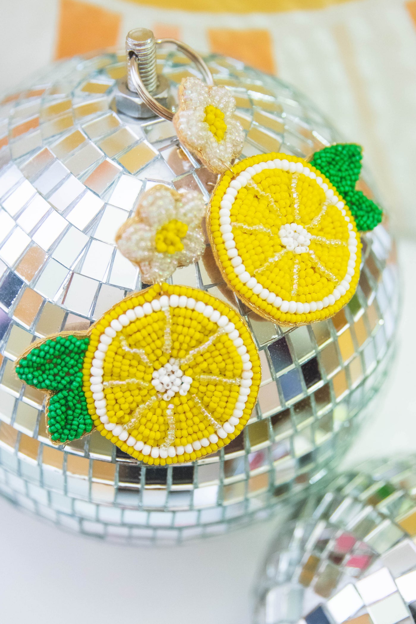 Beaded Lemon Earrings- Fun Fruit Beaded Earrings- Lemon Statement Earrings