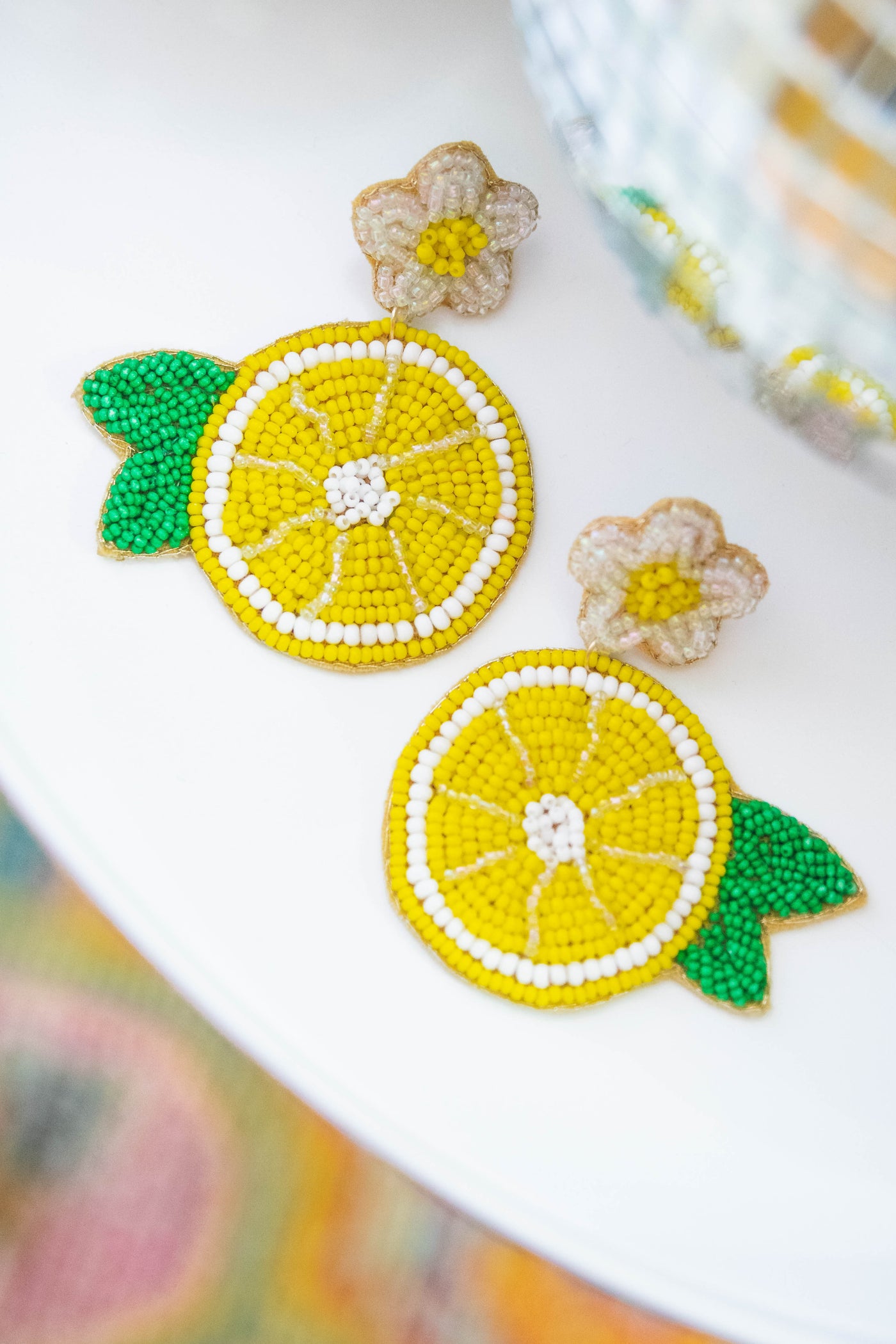 Beaded Lemon Earrings- Fun Fruit Beaded Earrings- Lemon Statement Earrings