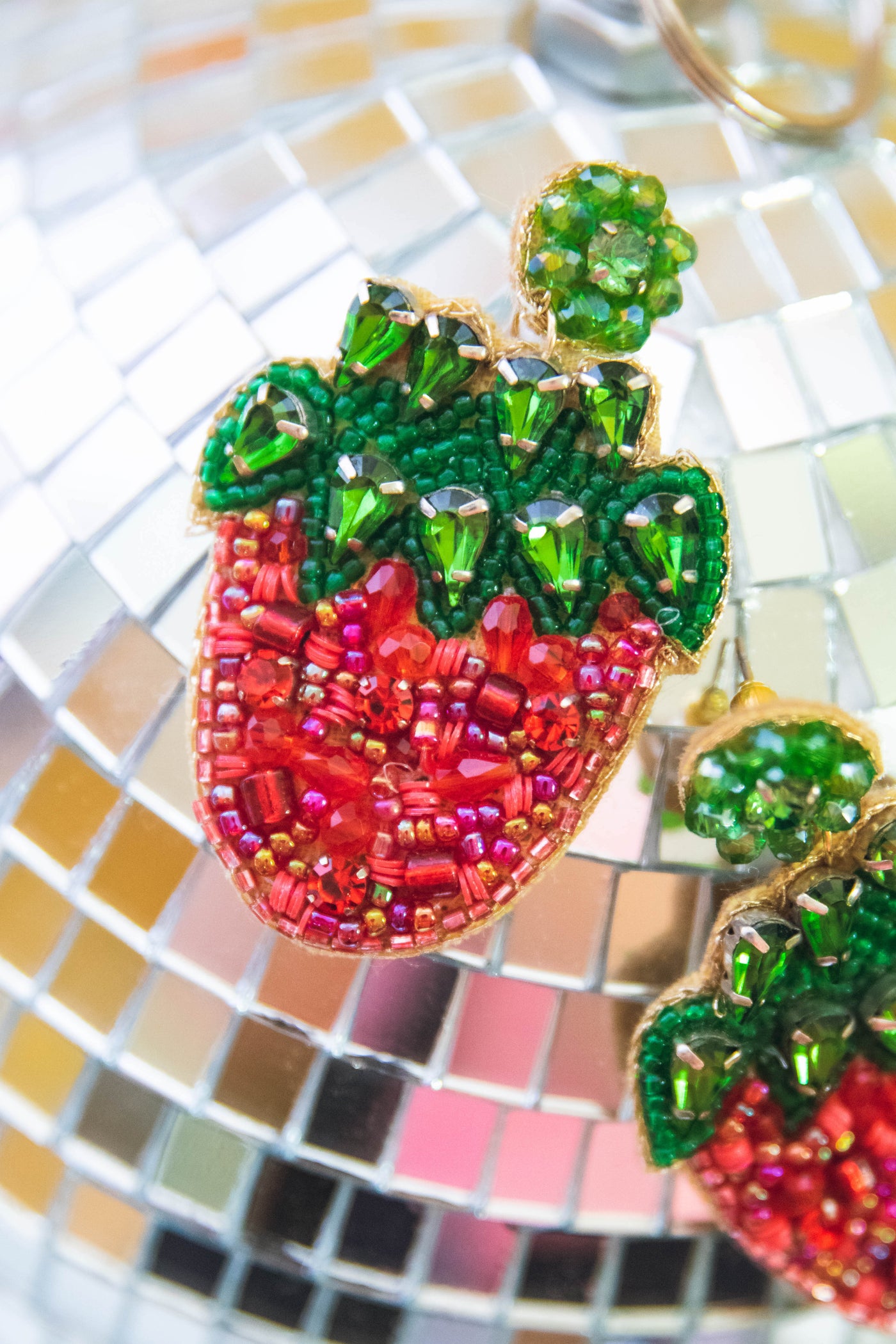 Beaded Strawberry Earrings- Fun Fruit Beaded Earrings- Strawberry Statement Earrings
