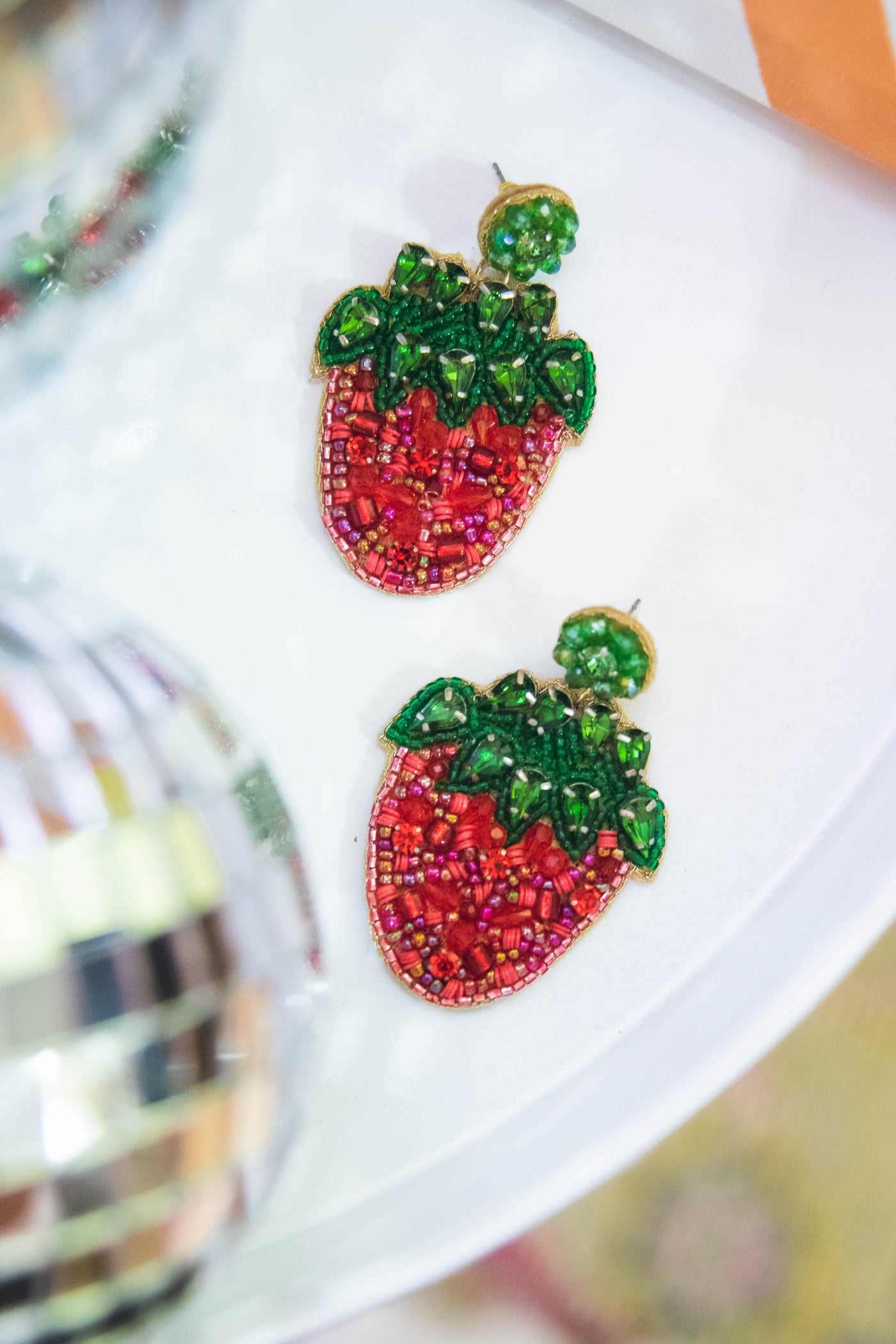 Beaded Strawberry Earrings- Fun Fruit Beaded Earrings- Strawberry Statement Earrings