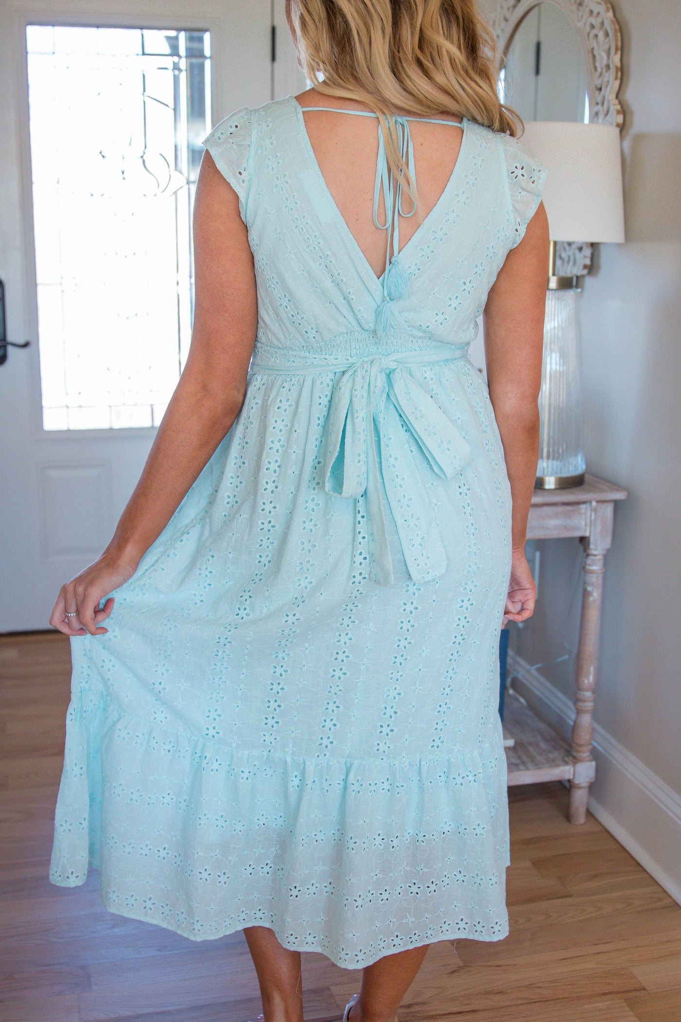 Mint Blue Midi Dress- Crotchet Midi Dress- Blue Spring Dress