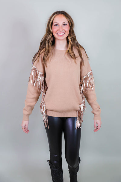 Gold Fringe Sweater- Women's Sequin Sweater- 143 Story Sweaters