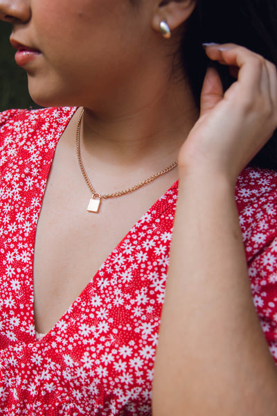 Canvas Padlock Necklace- Women's Gold Padlock Necklace- Trendy Jewelry For Women