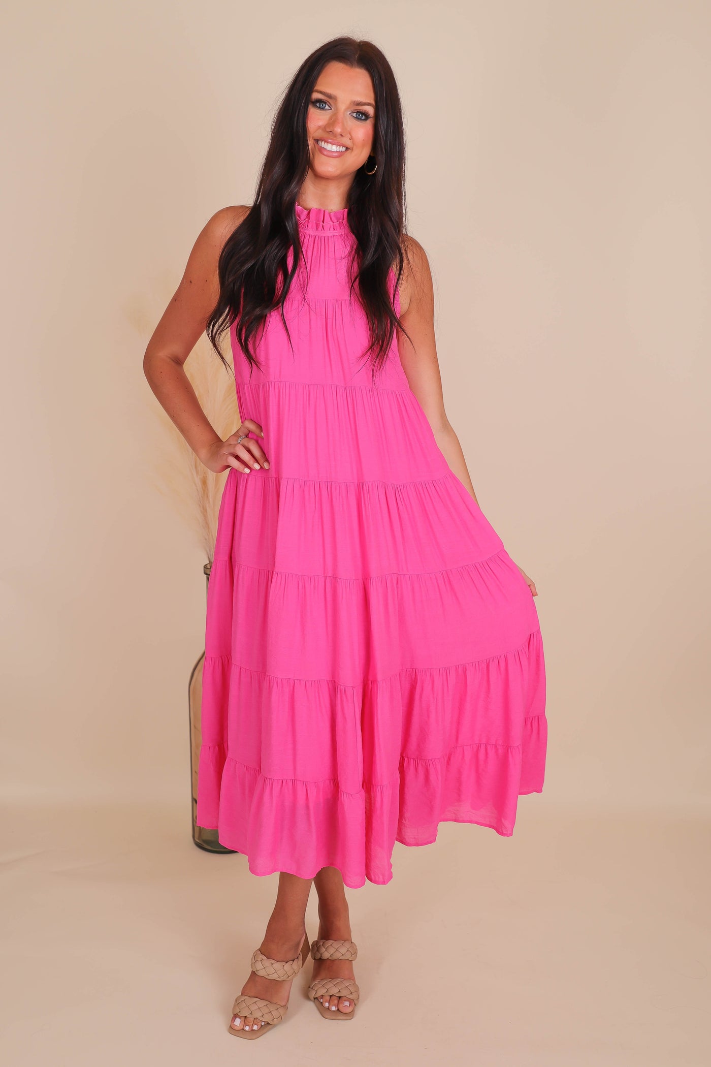 Setting Sail Maxi Dress-Chic High Neck Maxi Dress- Pink Tiered Maxi- Entro Maxi