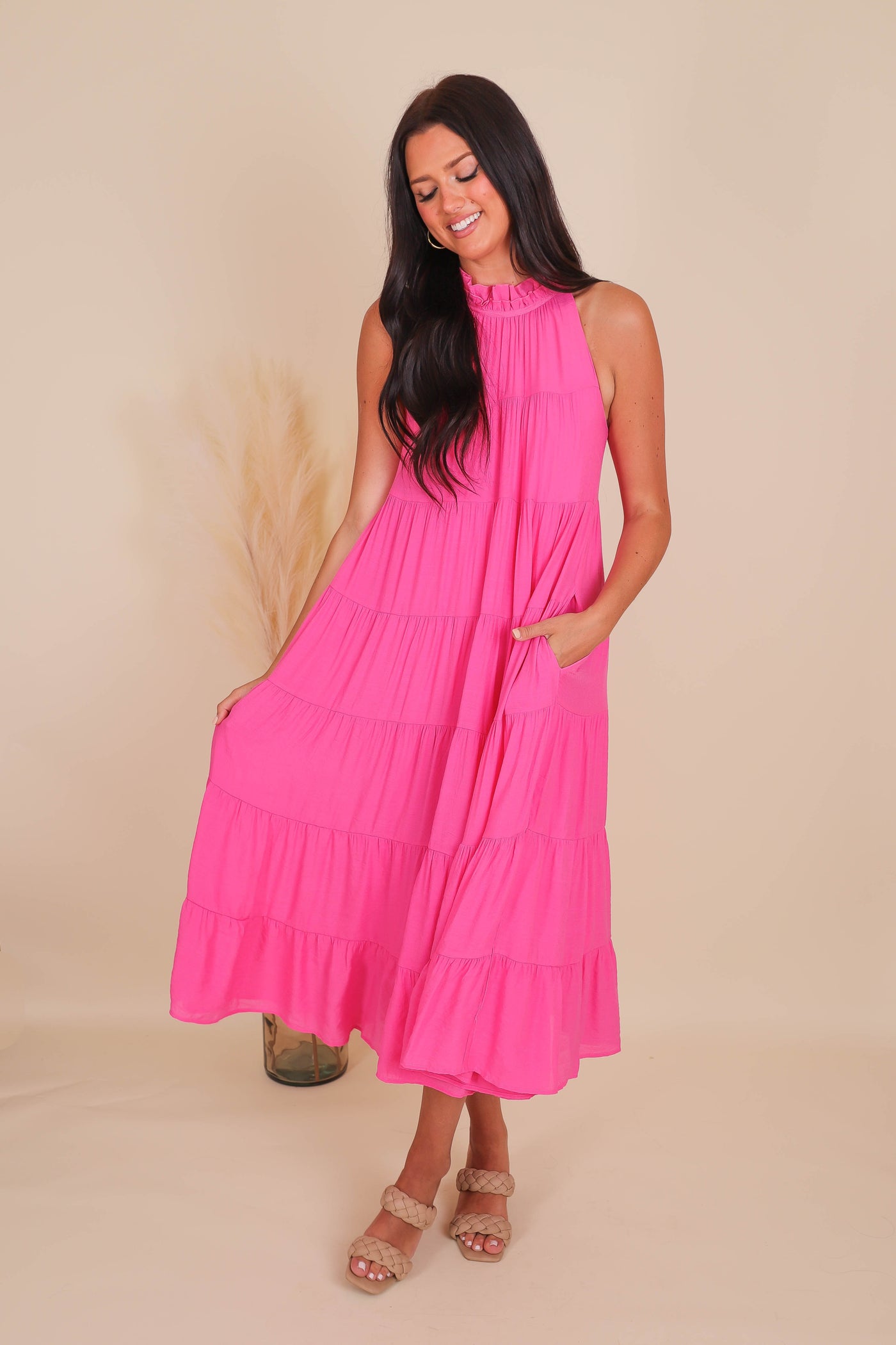 Setting Sail Maxi Dress-Chic High Neck Maxi Dress- Pink Tiered Maxi- Entro Maxi