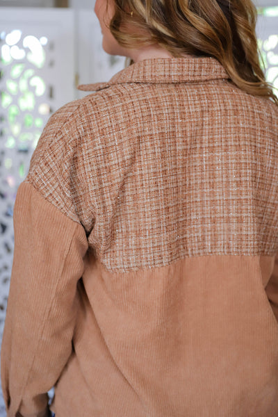 Tweed Button Down- Women's Trendy Shacket- Tweed Corduroy Button Down
