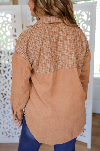Tweed Button Down- Women's Trendy Shacket- Tweed Corduroy Button Down