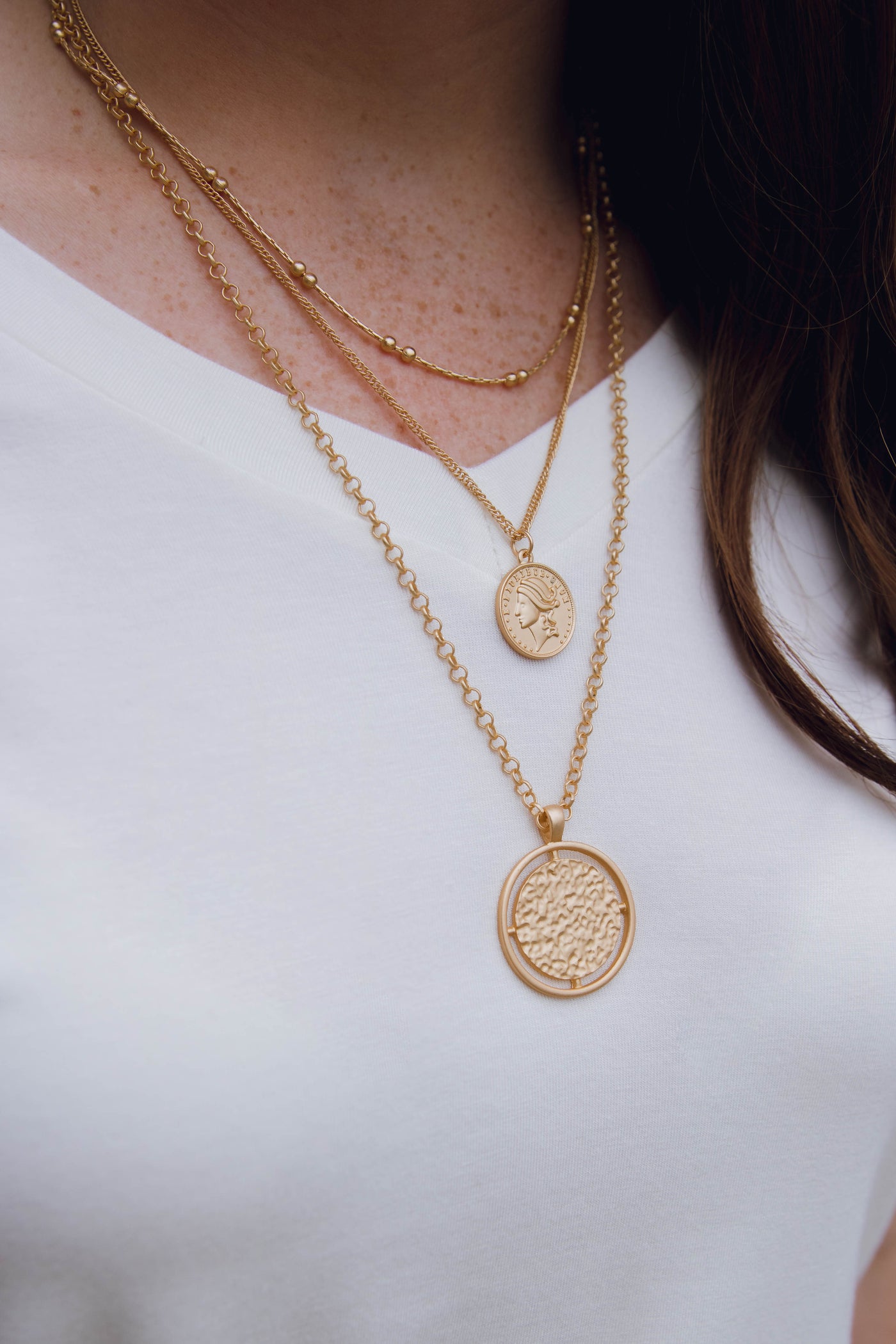 Canvas Layered Coin Necklace- Gold Coin Necklace- Trendy Jewelry For Women