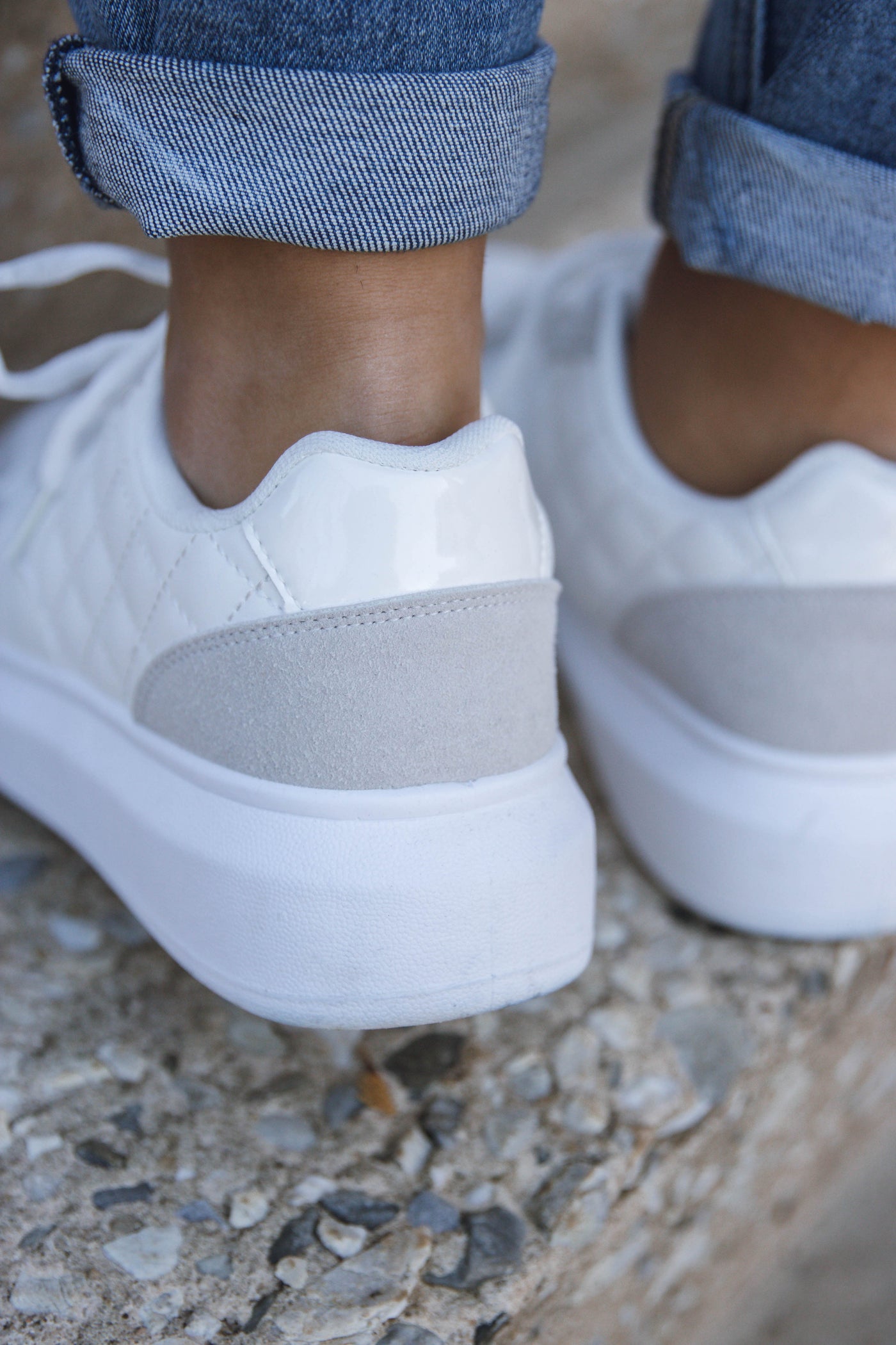 White Quilted Sneakers- Trendy White Platform Sneakers- $34