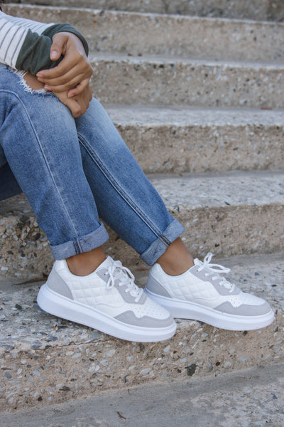 White Quilted Sneakers- Trendy White Platform Sneakers- $34
